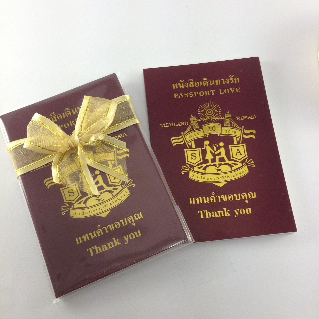 สมุดโน๊ต passport love ปั้มทองออกแบบได้ ผูกโบว์
