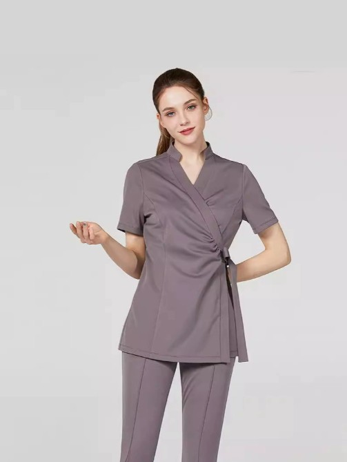 ชุดคลินิกความงาม ชุดนวดสปา ชุดพนักงานต้อนรับ ชุดพนักงานซาวน่า สีดำ สีเทา สีม่วง