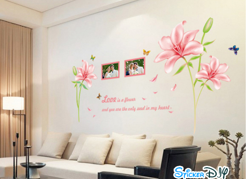 Transparent wall sticker สติ๊กเกอร์ติดผนัง Love is a flower สีชมพู (กว้าง170cm.xสูง95cm.)