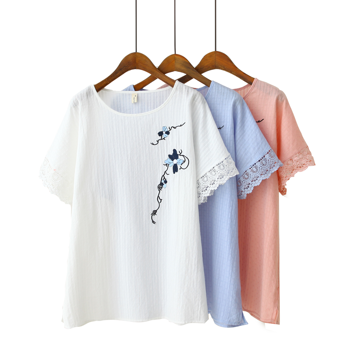 P4059 เสื้อแฟชั่น ผ้าฝ้ายเนื้อดีมีลายในตัว แขนล้ำ แต่งงานปัก 3 สี