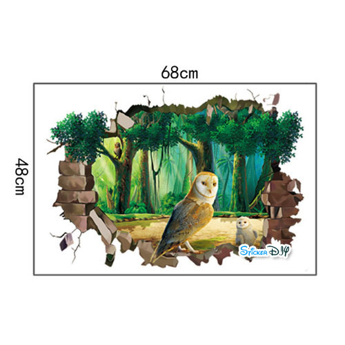Wall Sticker สติ๊กเกอร์ติดผนัง 3D "OWL" I (กว้าง68cm.xสูง48cm)