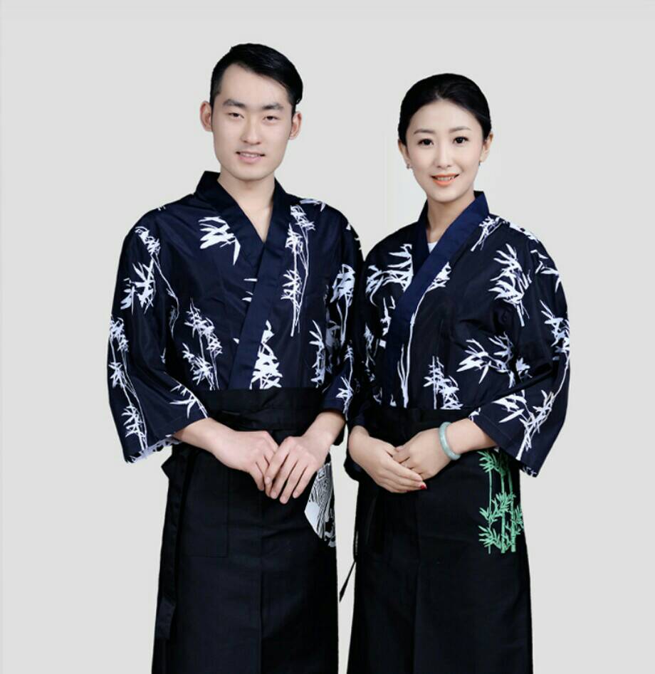 เสื้อซูชิลายต้นไผ่สีน้ำเงิน ชุดฟอร์มพนักงานร้านอาหารญี่ปุ่น เกาหลี
