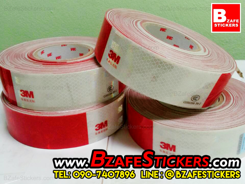 แถบสติ๊กเกอร์สะท้อนแสงขาว-แดง 3m,ขาวแดงสะท้อนแสง 3M กว้าง 2 นิ้ว x ยาว 45 ม.