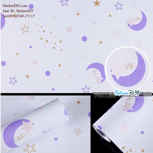 (กว้าง45cm.xยาว10m.)Wallpaper sticker วอลเปเปอร์แบบกาวในตัว พระจันทร์ดวงดาว