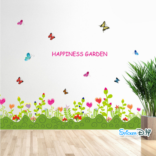 Transparent Wall Sticker สติ๊กเกอร์ติดผนังแต่งขอบ HAPPINESS GARDEN (กว้าง136cm.xสูง42cm.)