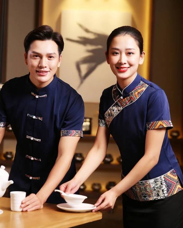 ชุดพนักงานร้านอาหารจีนสไตล์โมเดิร์น ชุดพนักงานเสริฟ ชุดพนักงานต้อนรับ