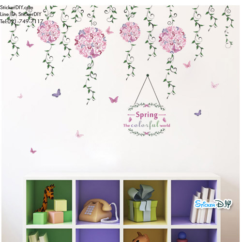 Transparent Wall sticker สติ๊กเกอร์ติดผนัง Spring the colorful world (กว้าง106cm.xสูง70cm.)
