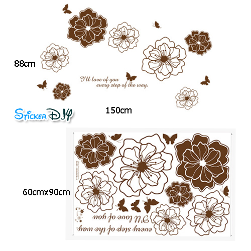 Transparent wall sticker สติ๊กเกอร์ติดผนัง ดอกไม้ I'll love of u (กว้าง117cm.xสูง70cm.)