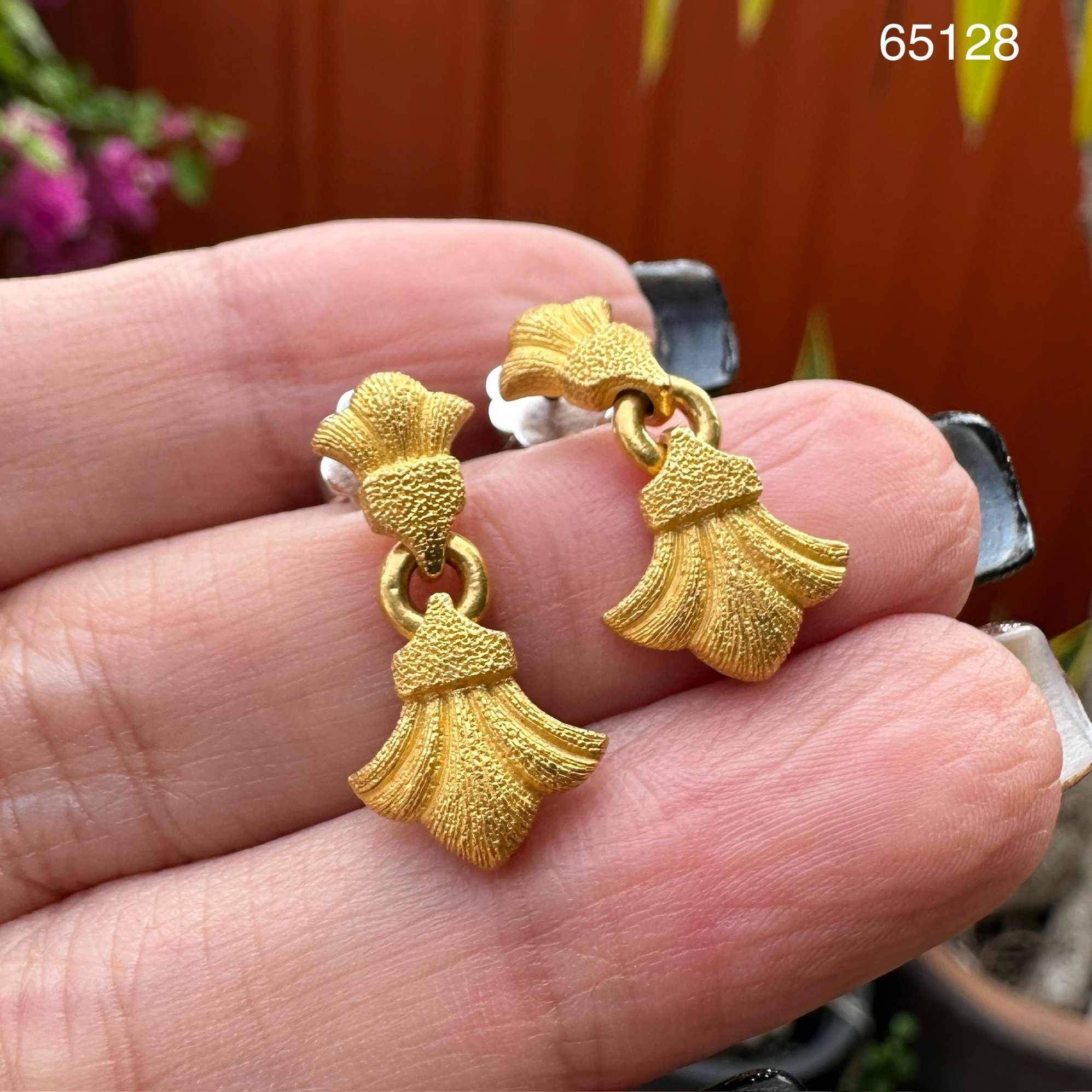 รหัส 65128 ต่างหู Prima Gold ทอง24K ลายใบไม้ ตุ้งติ้ง แป้นทอง14K นน. 7.67 g
