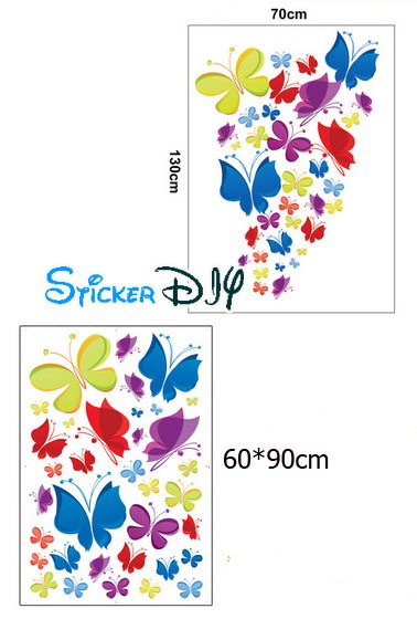 Transparent wall sticker สติ๊กเกอร์ติดผนัง Colour butterfly (กว้าง70cm.xสูง130cm.)