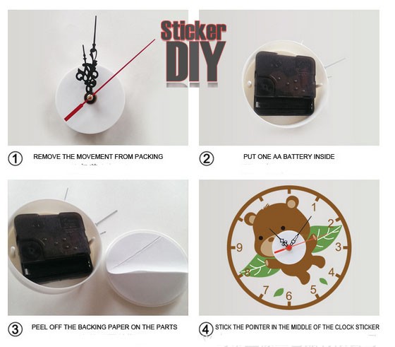 Transparent wall clock sticker สติ๊กเกอร์นาฬิกาติดผนัง Flying bear (กว้าง70cm.xสูง70cm.)