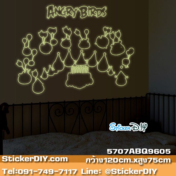Transparent Luminescent Wall Sticker สติ๊กเกอร์ติดผนังเรืองแสง Angry Bird (กว้าง120cm.xสูง75cm.)