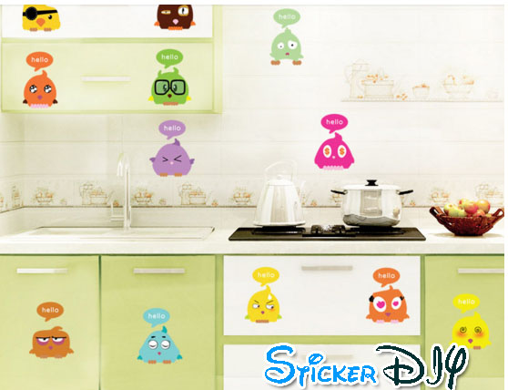 Wall Sticker สติ๊กเกอร์ติดสวิตช์ไฟ Hello ลูกเจี๊ยบวิ๊งค์วิ๊งค์ สีส้ม (8.3x11cm.)