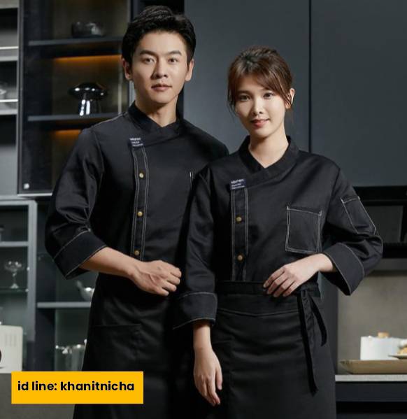 เสื้อเชฟ เสื้อกุ๊ก ชุดพนักงานร้านอาหาร สีขาว สีดำ สีน้ำเงิน สีแดง สีเทา