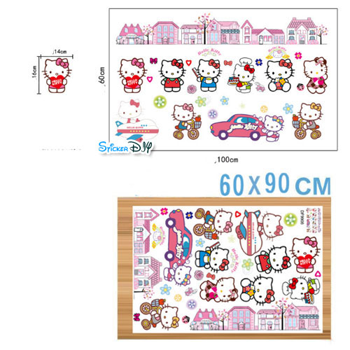 Transparent Wall Sticker สติ๊กเกอร์ติดผนัง Kitty Town (กว้าง100cm.xสูง60cm.)