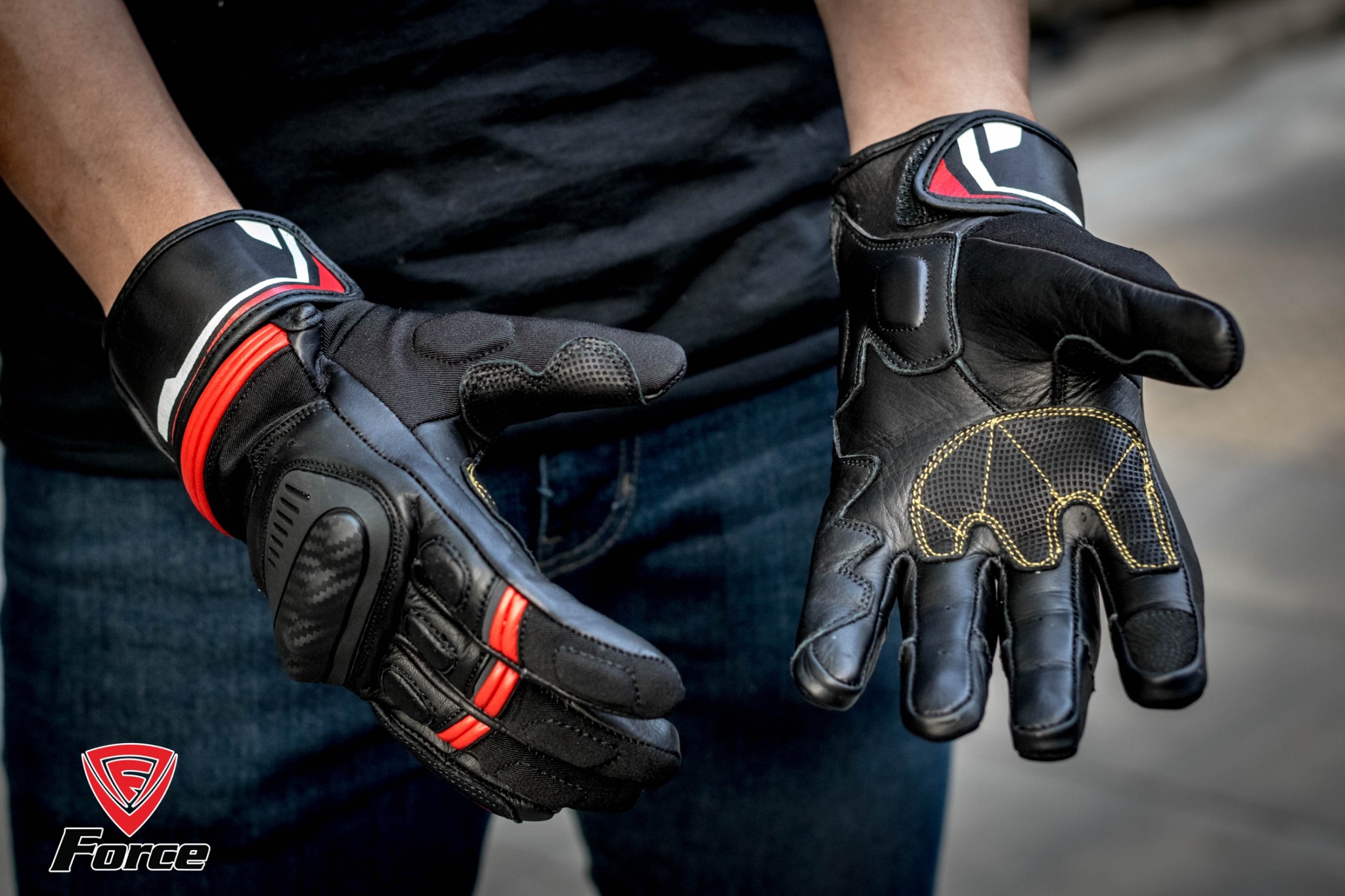 ถุงมือ force รุ่น Alpine Gloves made of Cowhide (Black/Red)