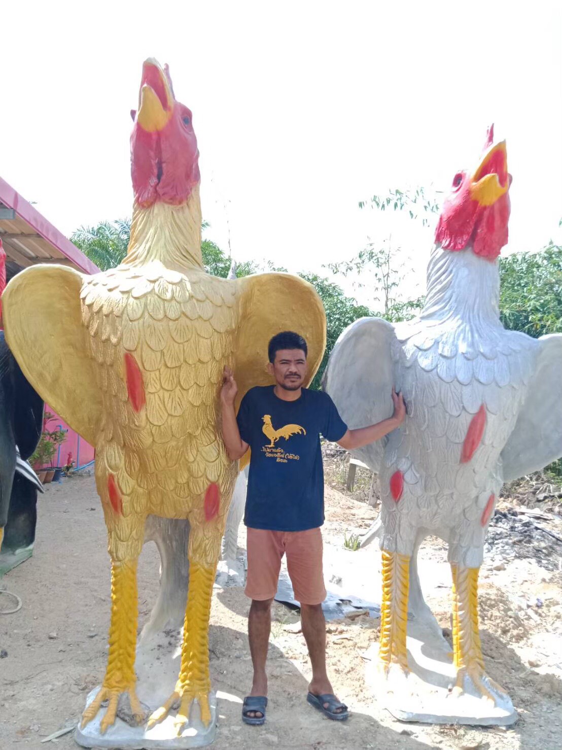 ไก่ปูนปั้นถวายแก้บน-ขอพรตาไข่วัดเจดีย์ ขนาด3.5 เมตร