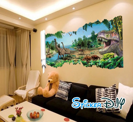 Wall sticker สติ๊กเกอร์ติดผนัง 3D Jurassic Park สไตล์ A (กว้าง90cm.xสูง50cm.)