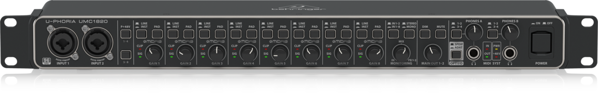 BEHRINGER U-PHORIA UMC1820 *ของแท้รับประกันศูนย์* 18×20 USB Audio Interface, 24-Bit/192 kHz, ปรีไมค์ MIDAS, รองรับ Mac OS X/ Windows