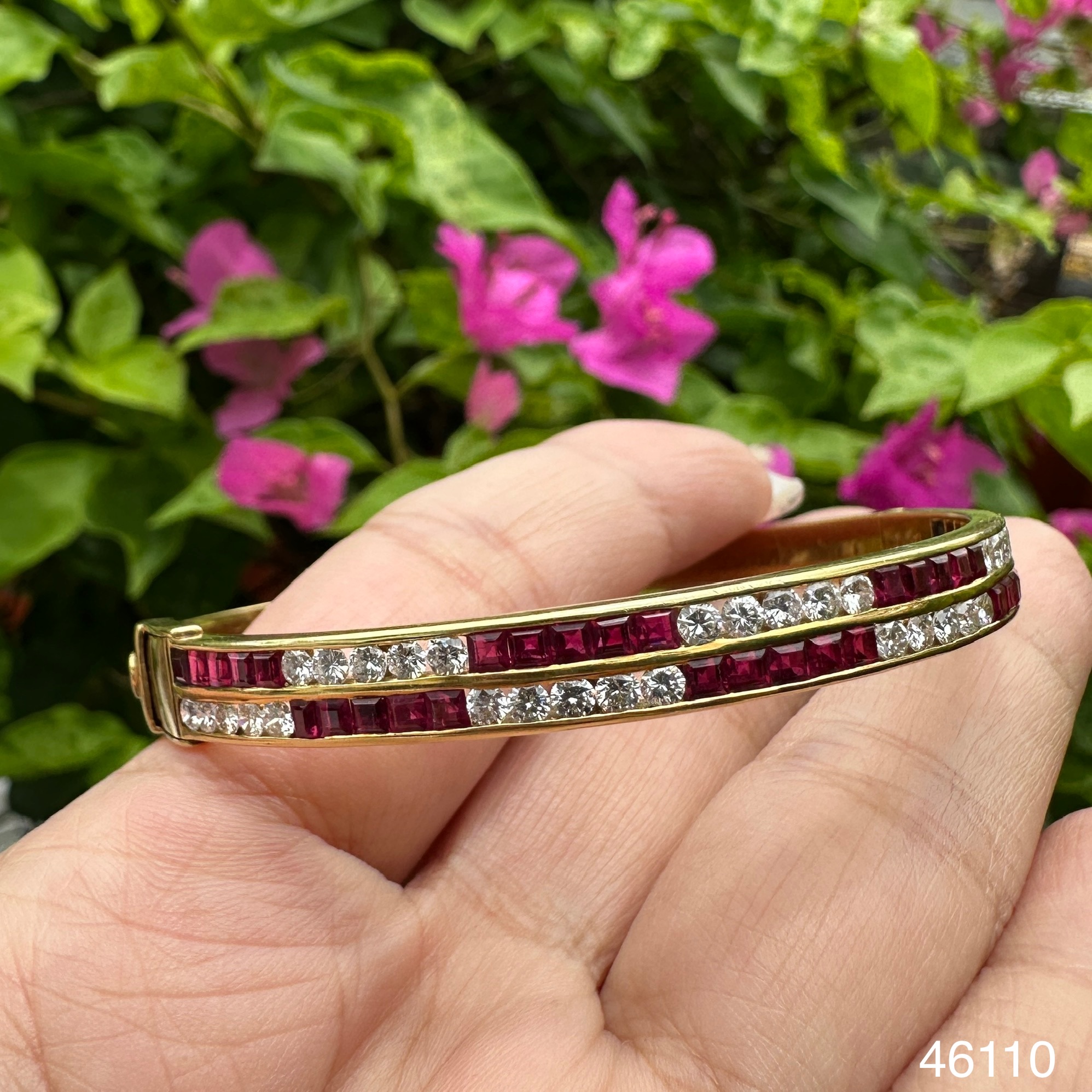 รหัส 46110 กำไล ทับทิม Princess 2 แถว สลับเพชร 35 เม็ด 1.40 กะรัต ทอง18K งานเก่า หลุดจำนำ สวยมาก นน. 23.32 g