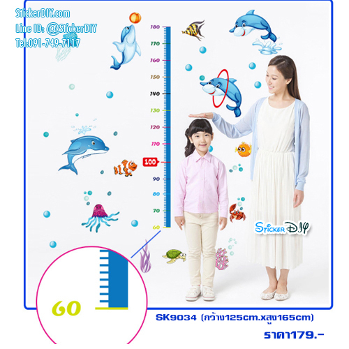 Transparent Wall Sticker สติ๊กเกอร์ติดผนัง วัดส่วนสูง Dolphin SK9034 (กว้าง125cm.xสูง165cm)
