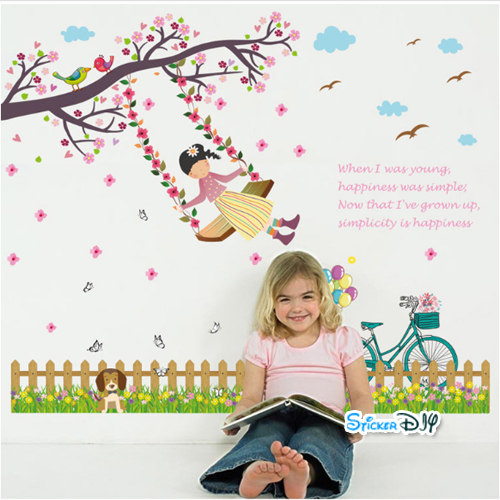 Transparent wall sticker สติ๊กเกอร์ติดผนัง แกว่งชิงช้า "I was young" (กว้าง88cm.xสูง68cm.)