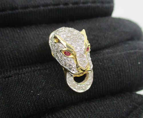 รหัส 55939 จี้ หัวเสือ ฝังเพชร 59 / 0.59 กะรัต ทอง18K งานสวยมาก นน. 3.98 g