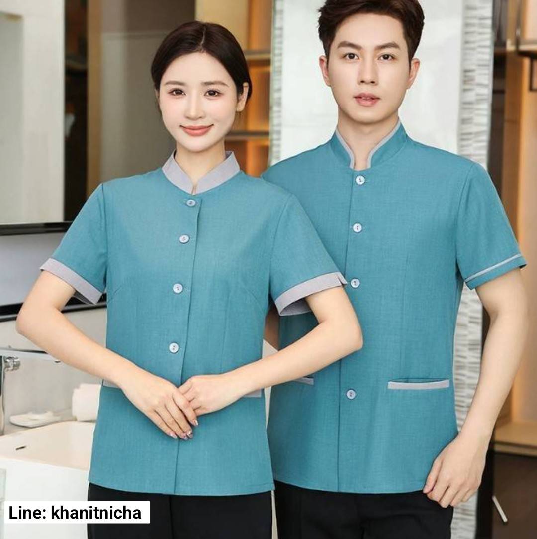 เสื้อแม่บ้าน ชุดพนักงานทำความสะอาด แขนสั้น ชุดแม่บ้านห้างสรรพสินค้า ชุดแม่บ้านโรงแรม