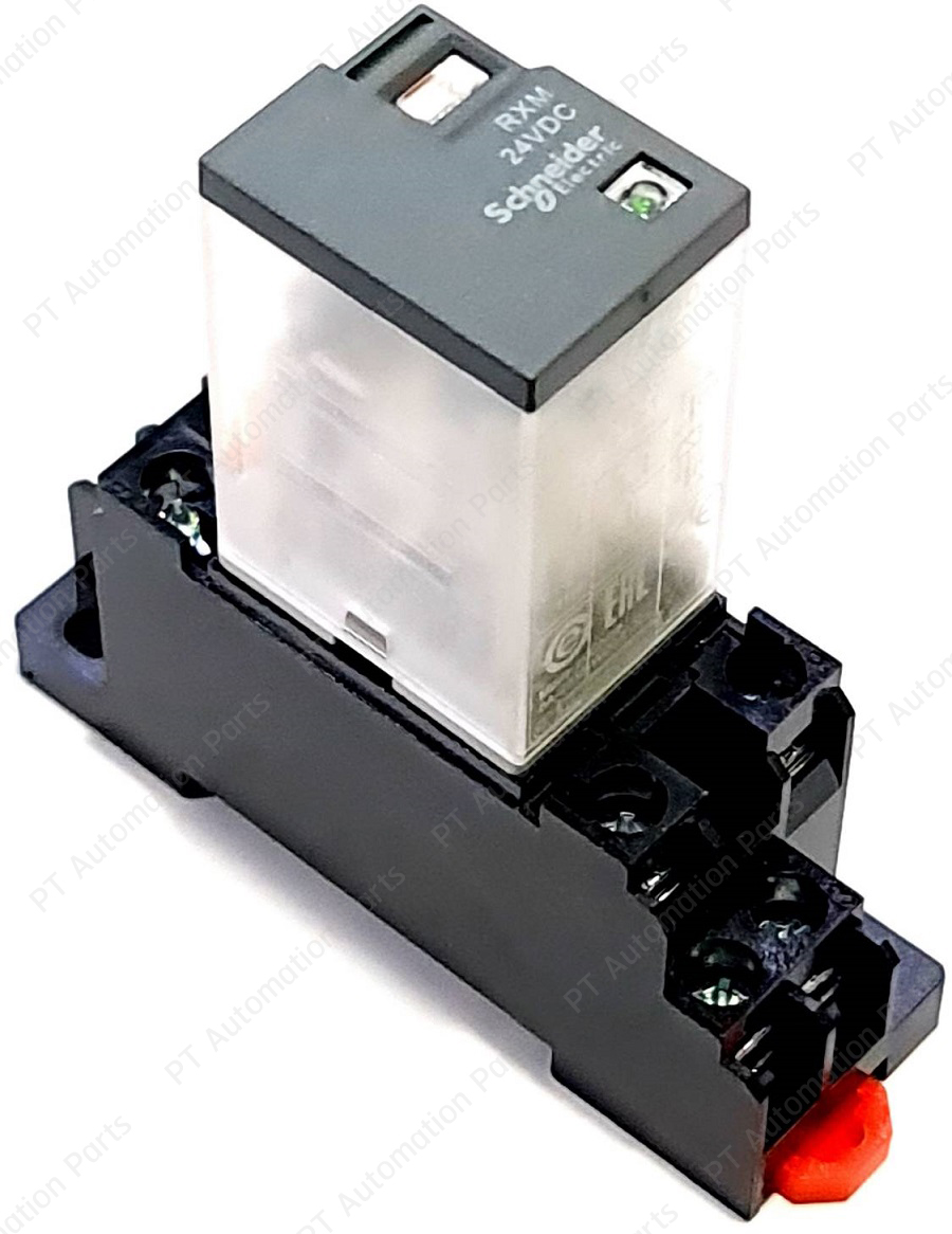 รีเลย์พร้อมซ็อกเก็ต ชไนเดอร์ Schneider Electric RXM2LB2BD RXZE1M2C 24VDC 5A 2คอนแทค 8ขา มีไฟแสดงสถานะ LED