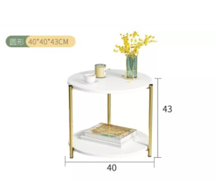 โต๊ะกาแฟ โต๊ะวางของ โต๊ะกลม ลายหินอ่อนขาว โต๊ะกลม ขนาด40*40*43ซม. วัสดุ แผงไม้ + โครงเหล็ก ท่อเหล็กขนาด 15 mm