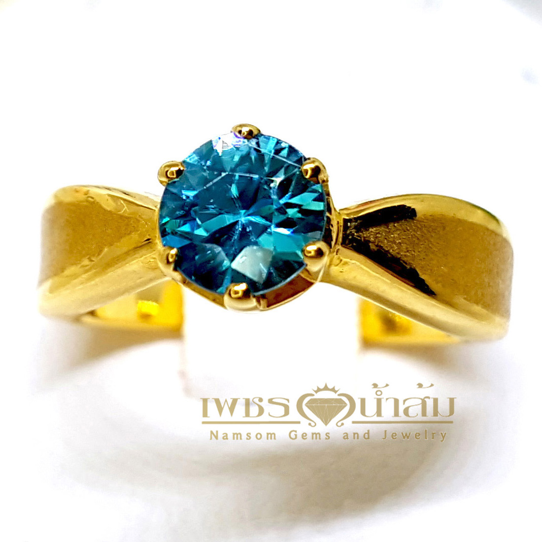 แหวนเพทาย Blue Zircon สีฟ้าสด แบบเรียบง่าย ดูMinimal ช่วยในเรื่องของความรำรวย มั่งตั่ง