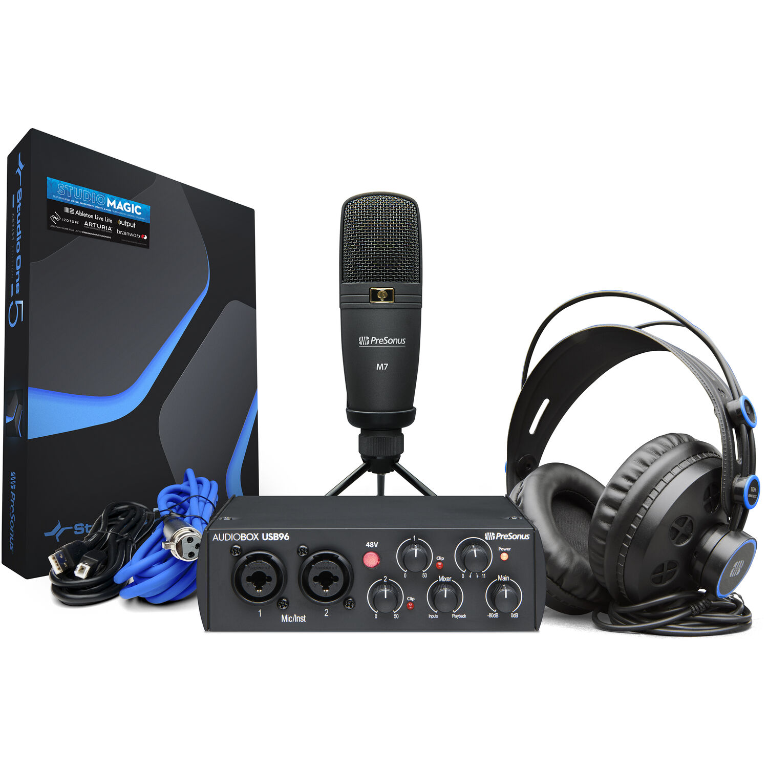 PreSonus AudioBox 96 Studio 25th Anniversary *ของแท้รับประกัน 1ปี* ชุดบันทึกเสียงออดิโออินเตอร์เฟส,ไมค์คอนเดนเซอร์,หูฟัง,สายไมค์,สาย USB ฟรีซอฟต์แวร์ Studio One Artist ฯลฯ