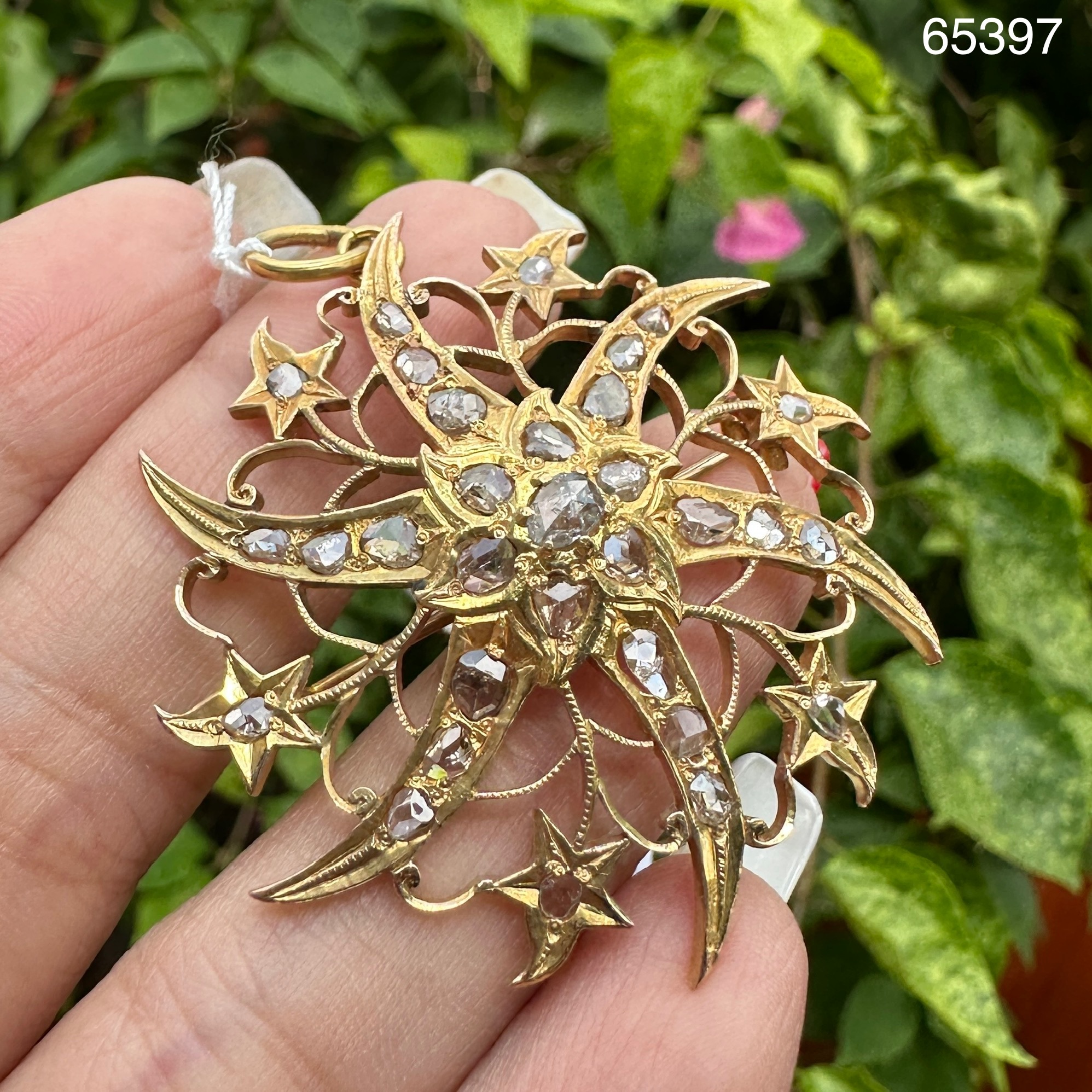 รหัส 65397 จี้ + เข็มกลัด เพชรซีก ลายดาวกระจาย ทอง14K (58.93%) นน. 9.34 g
