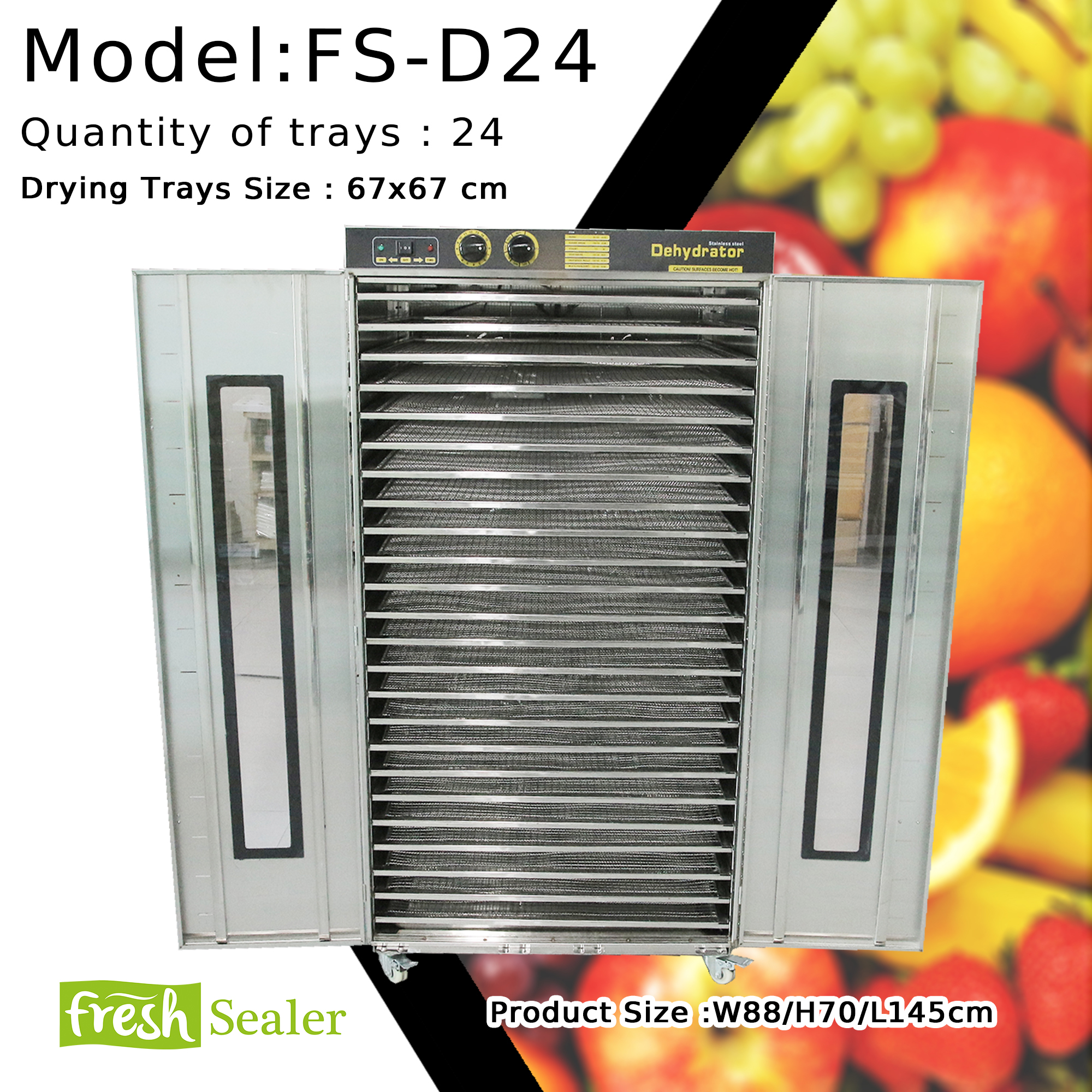เครื่องอบแห้ง Fresh Sealer แบบ 24 ถาดใหญ่ รุ่น FS-D24 เครื่องอบผลไม้แห้ง