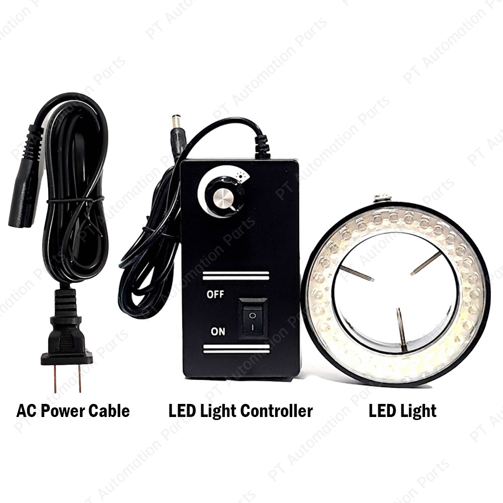 ไฟวงแหวน สำหรับกล้องจุลทรรศน์ หลอดแอลอีดี ปรับแสงได้ แสงสีขาว บอดี้สีดำ เส้นผ่านศูนย์กลางภายใน ø60mm ,LED Ring Light for Microscope, CCD Industrial Camera 100-240VAC