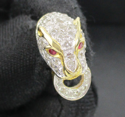 รหัส 55939 จี้ หัวเสือ ฝังเพชร 59 / 0.59 กะรัต ทอง18K งานสวยมาก นน. 3.98 g