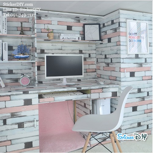 (กว้าง45cm.xยาว10m.)Wallpaper sticker วอลเปเปอร์แบบกาวในตัว LINE สไตล์B