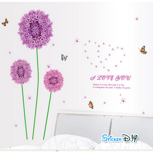 Transparent wall sticker สติ๊กเกอร์ติดผนัง Dandelion สีม่วง (กว้าง160cm.xสูง145cm.)