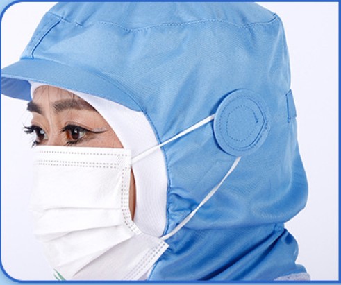 หมวกโรงงาน หมวกอนามัยป้องกันฝุ่น หมวกโรงงานคลุมไหล่ สีฟ้า สีขาว