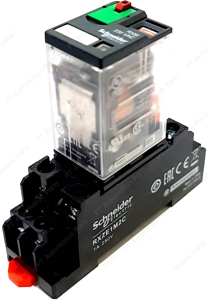 รีเลย์พร้อมซ็อกเก็ต ชไนเดอร์ Schneider Electric RXM2AB2P7 RXZE1M2C 230VAC 12A 2คอนแทค 8ขา มีไฟแสดงสถานะ LED