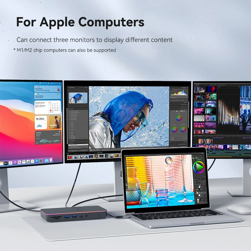 Hagibis CD100 DisplayLink Docking Station for MacBook M1/M2/M3/M4 Windows, Triple Display 3 Monitors USB C Hub