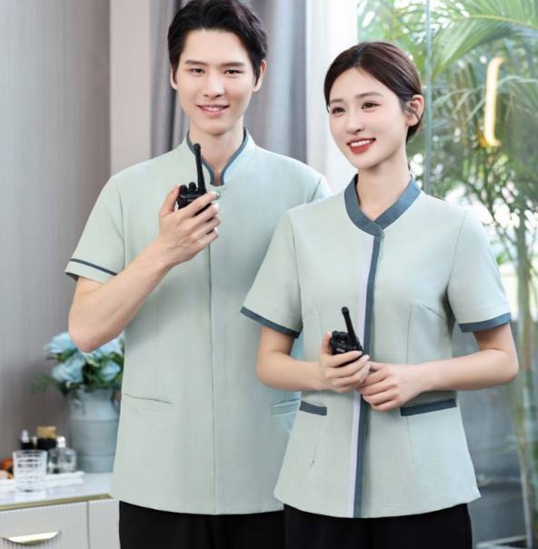 เสื้อแม่บ้าน เสื้อพ่อบ้าน ชุดพนักงานทำความสะอาด สีเขียวอ่อน สีเทา