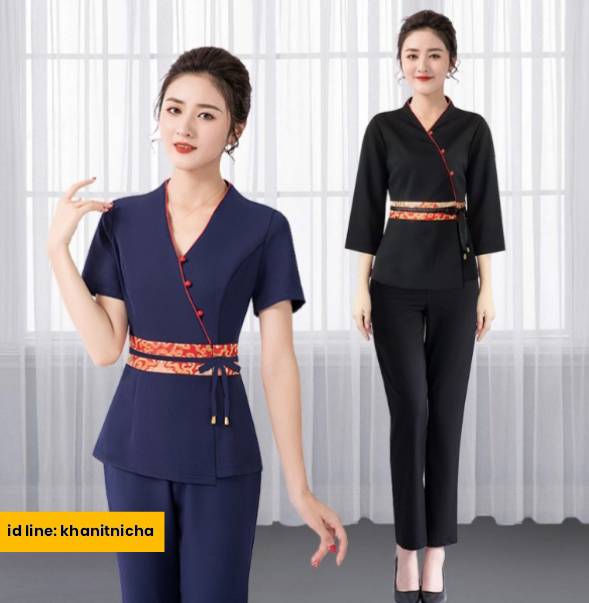 ชุดนวดสปา ชุดคลินิกความงาม ชุดเสริมสวย ต้อนรับ สีม่วง สีกรมท่า สีดำ สีฟ้า สีชมพู