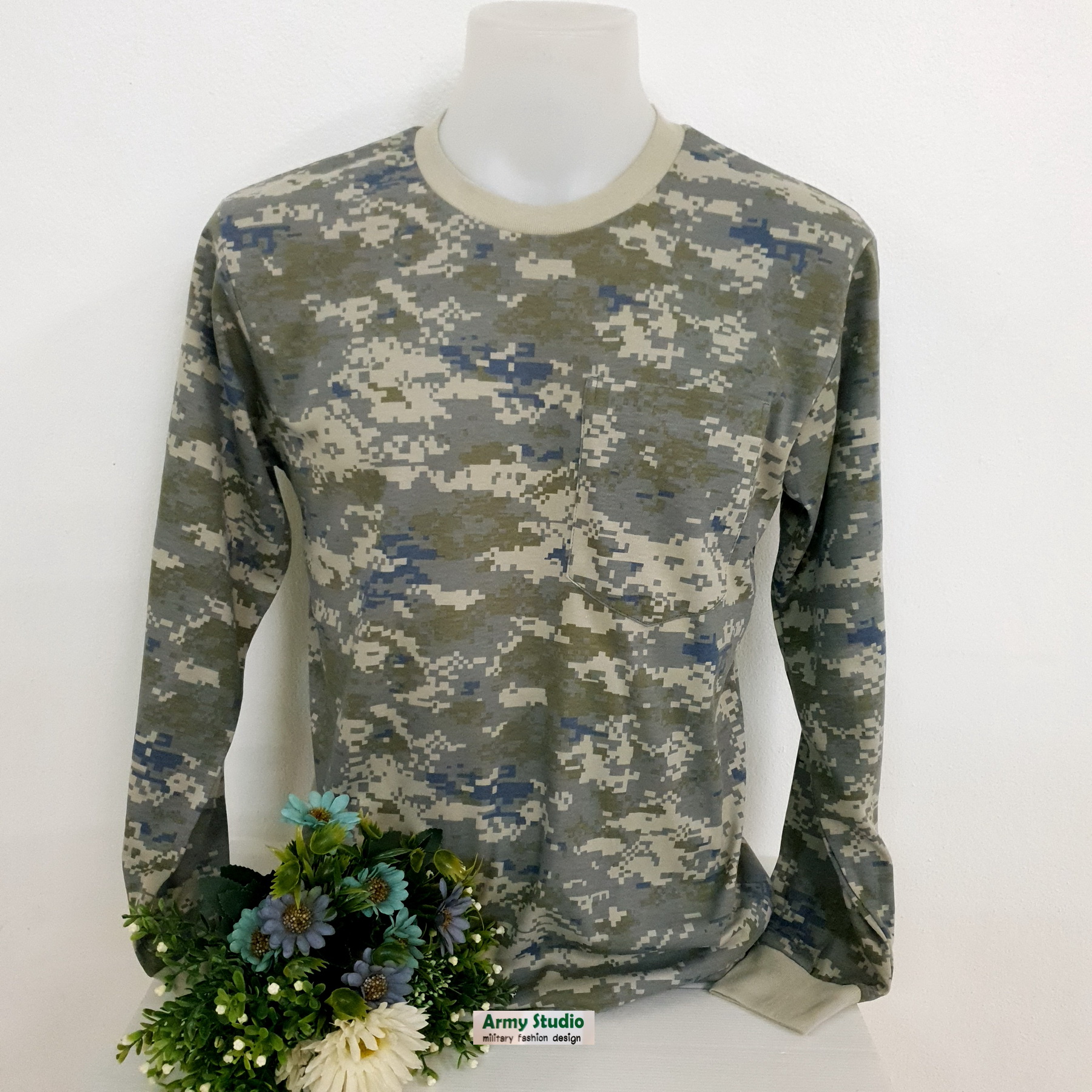 เสื้อยืดคอกลมแขนยาวลายพราง มีกระเป๋า ใส่แล้วไม่พรางตัวอย่างเี่ยว พรางหุ่นก้อได้ ใส่ได้ทั้งผู้ชายผู้หญิง งานไทยคุณภาพพร้อมส่ง