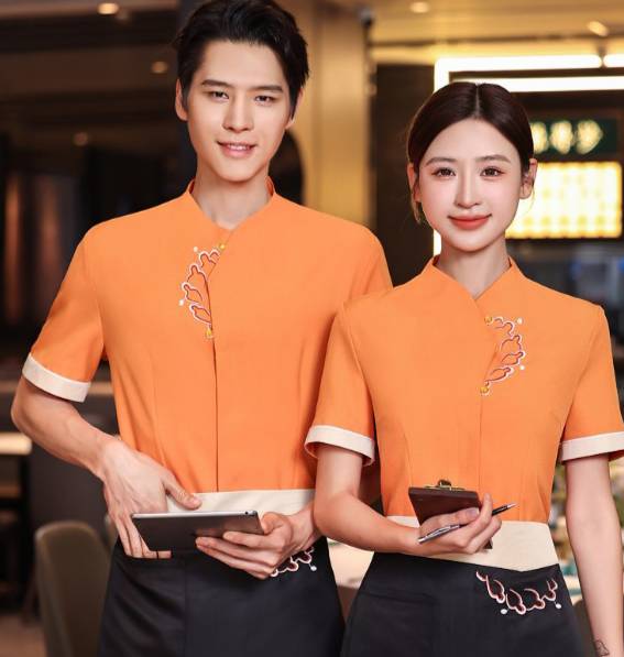 ชุดพนักงานร้านอาหารจีน ชุดพนักงานบริการ สีส้ม สีเขียว สีแดง