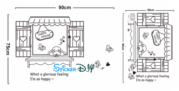 Transparent wall sticker สติ๊กเกอร์ติดผนัง หน้าต่าง HAPPY HOUSE (กว้าง90cm.xสูง75cm.)