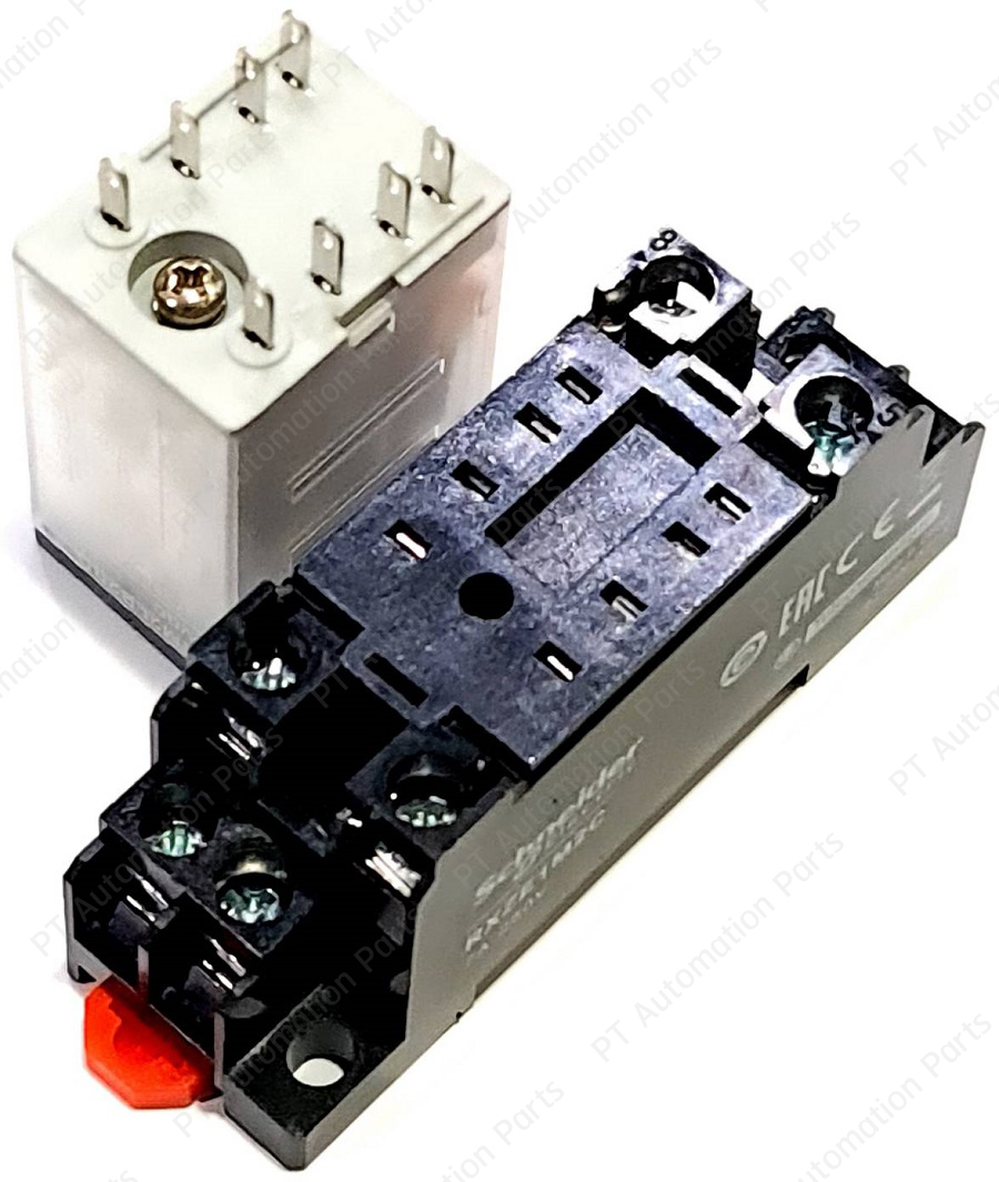 รีเลย์พร้อมซ็อกเก็ต ชไนเดอร์ Schneider Electric RXM2LB2BD RXZE1M2C 24VDC 5A 2คอนแทค 8ขา มีไฟแสดงสถานะ LED