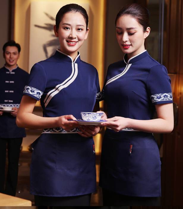 ชุดพนักงานร้านอาหารจีนสไตล์โมเดิร์น ชุดฟอร์มพนักงานต้อนรับ ชุดพนักงานเสริฟ