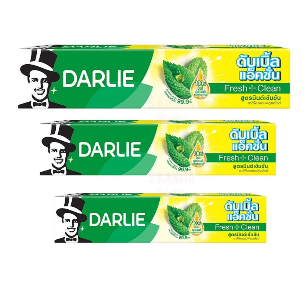 Darlie ดาร์ลี่ ดับเบิ้ล แอ็คชั่น ยาสีฟัน สูตรมินต์เข้มข้น ผสมฟลูออไรด์ Double Action Fresh & Clean Original Strong Miny