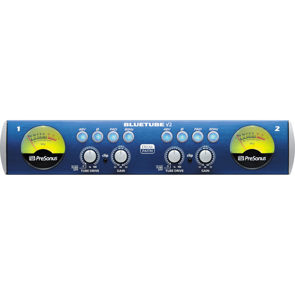 PreSonus BlueTube DP v2 ปรีไมค์ 2 แชนเนล แบบหลอด 12AX7, เป็น DI ในตัว, จ่ายไฟ Phantom, High-Pass, Phase Reverse รับประกัน 1 ปี
